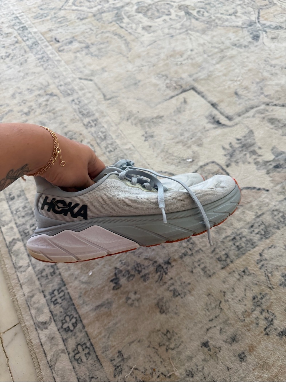 Hoka One One Women's Light Gray, White & Orange Trail Running Shoe